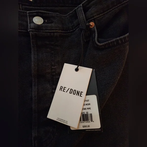 Re/Done Comfort Stretch High Rise 70s Stove Pipe Washed Noir Jeans Size 32 - Picture 9 of 16